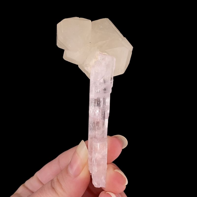 Kunzite (doubly-terminated) with Quartz (doubly-terminated) (58 grams)